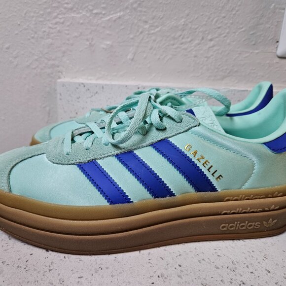 Size 8.5 - Adidas Gazelle Bold Platform Clear Mint Lucid Blue Satin W - Picture 2 of 14